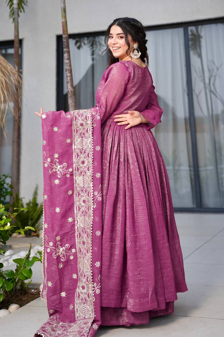 Premium Luxury Zari Thread & Sequins Embroidery Gown With Dupatta