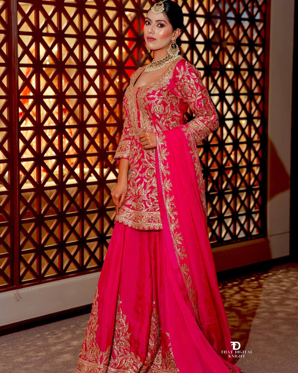 Gilded Fuchsia Top , sharara & Dupatta Set