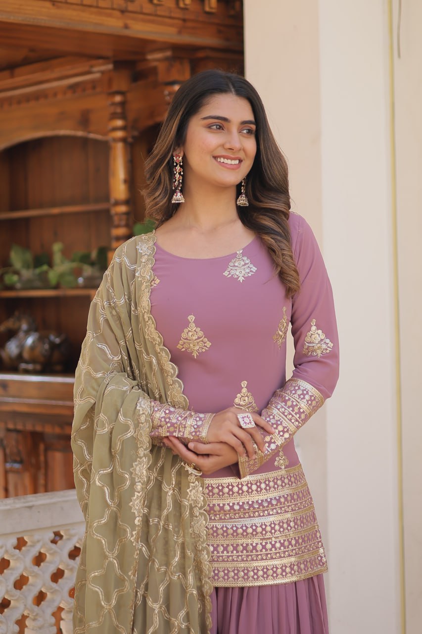 Dusty Stunning Faux Georgette Sharara Set