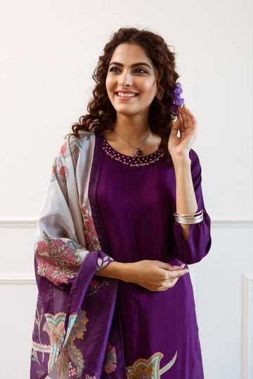 Royal Look Elegant Floral Suit With Printed Dupatta