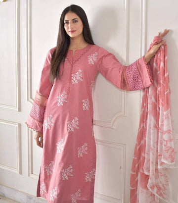 Designer Roman Silk Embroidery Suits With Top, Pant & Dupatta