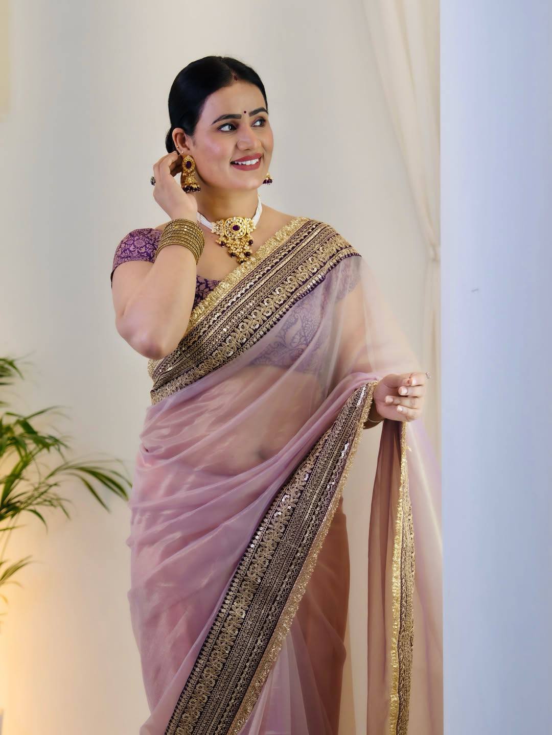 Beautiful Designer Bollywood Soft Twill Net Saree with Sequin and Embroidery Work by RV Creation