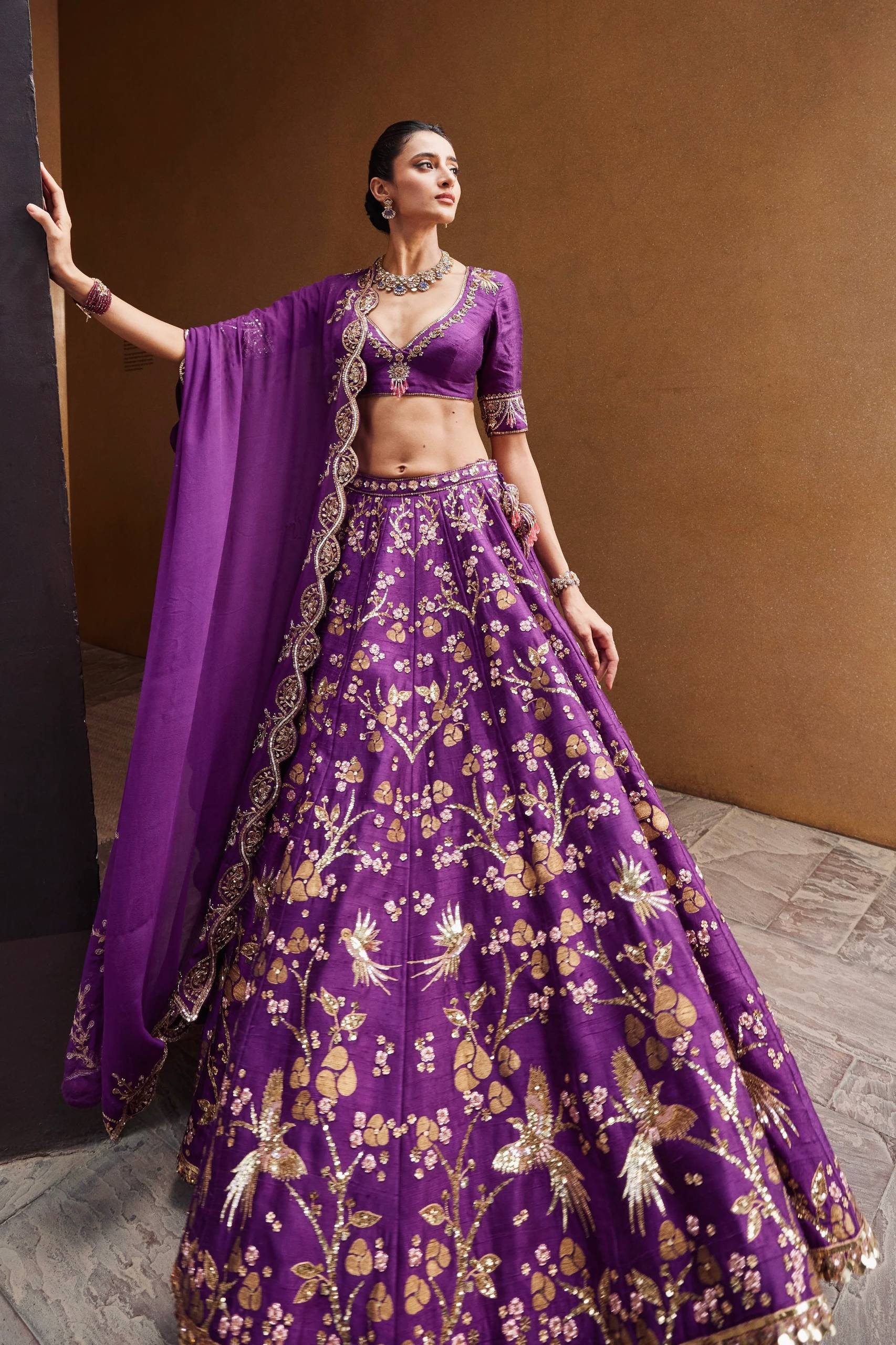 Purple Majesty Thai Silk Embroidered Lehenga Set