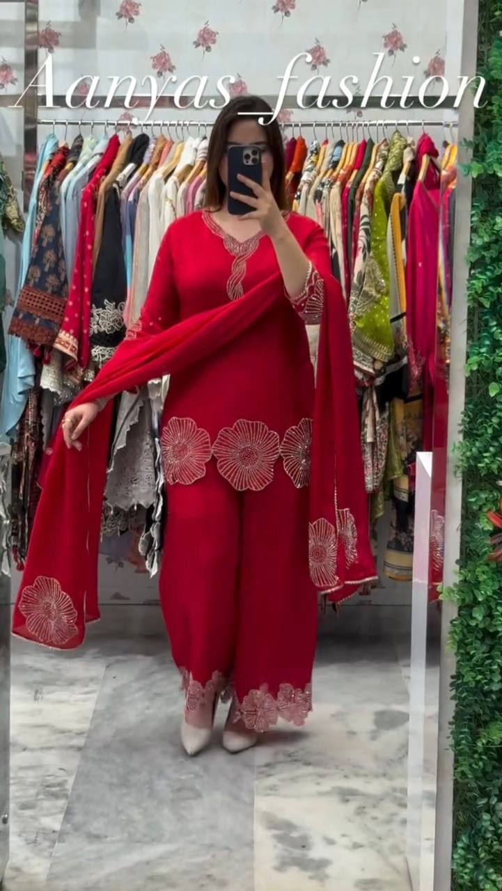 Designer Beads Work Rangoli Sharara Set with Matching Dupatta