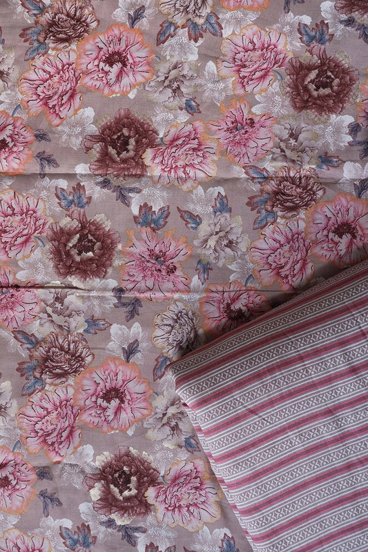 Pink And Beige Viscose Chanderi Silk Unstitched Suit (2 Piece)