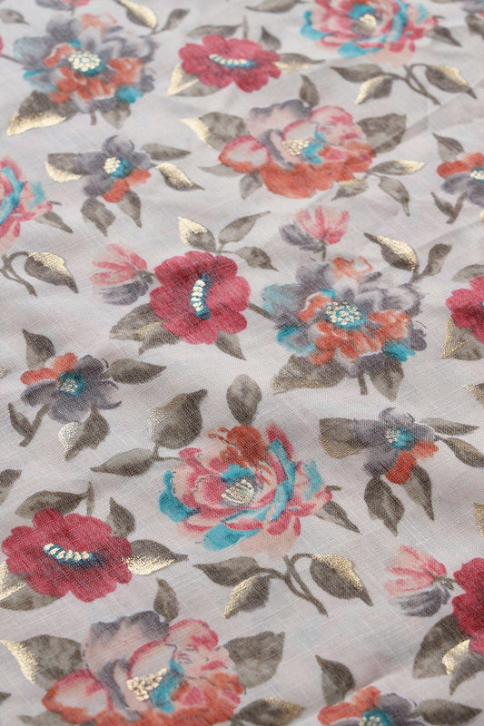 Pink And Off White Rayon Unstitched Suit Set (2 Piece)