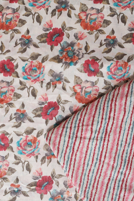 Pink And Off White Rayon Unstitched Suit Set (2 Piece)