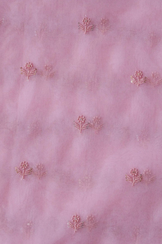Pink Thread With Sequins Beautiful Small Floral Motif Embroidery Work On Pink Organza Fabric