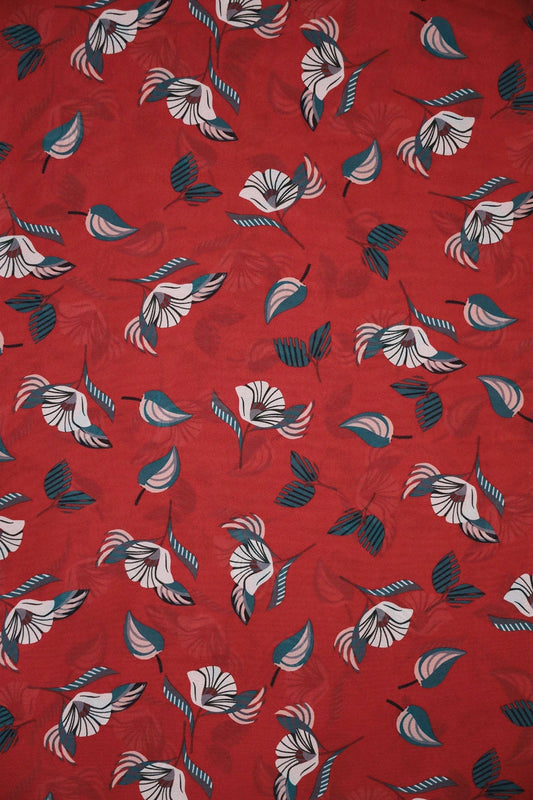 AIzaSyBcstauz-XMPRhEY21AUzeo032pxrXB5Ug - Big Width "56" Beautiful White Floral Digital Print On Red Georgette Fabric