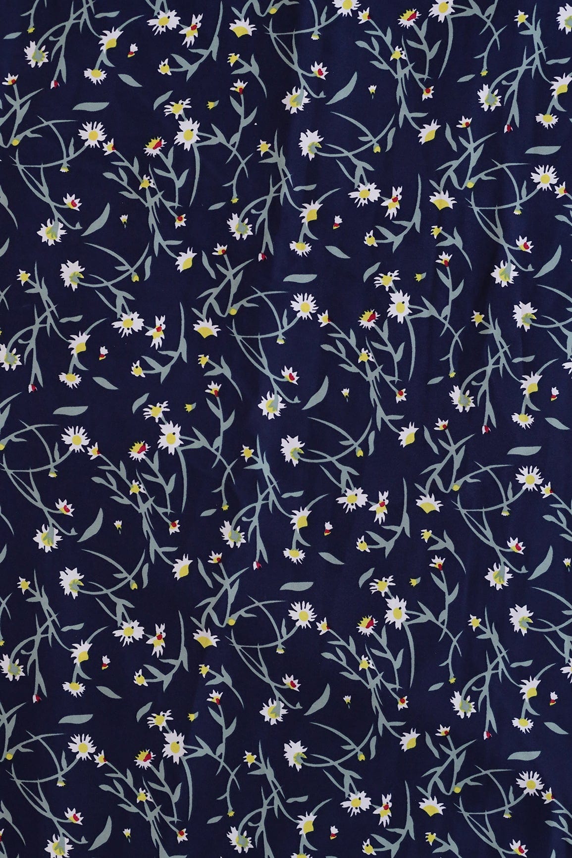 AIzaSyBcstauz-XMPRhEY21AUzeo032pxrXB5Ug - Big Width "56" Small White Floral Digital Print On Navy Blue Crepe Satin Fabric