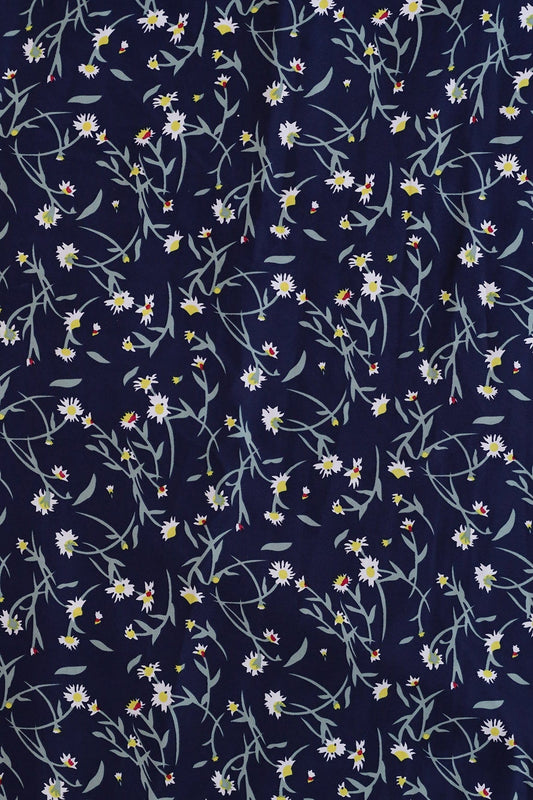 AIzaSyBcstauz-XMPRhEY21AUzeo032pxrXB5Ug - Big Width "56" Small White Floral Digital Print On Navy Blue Crepe Satin Fabric