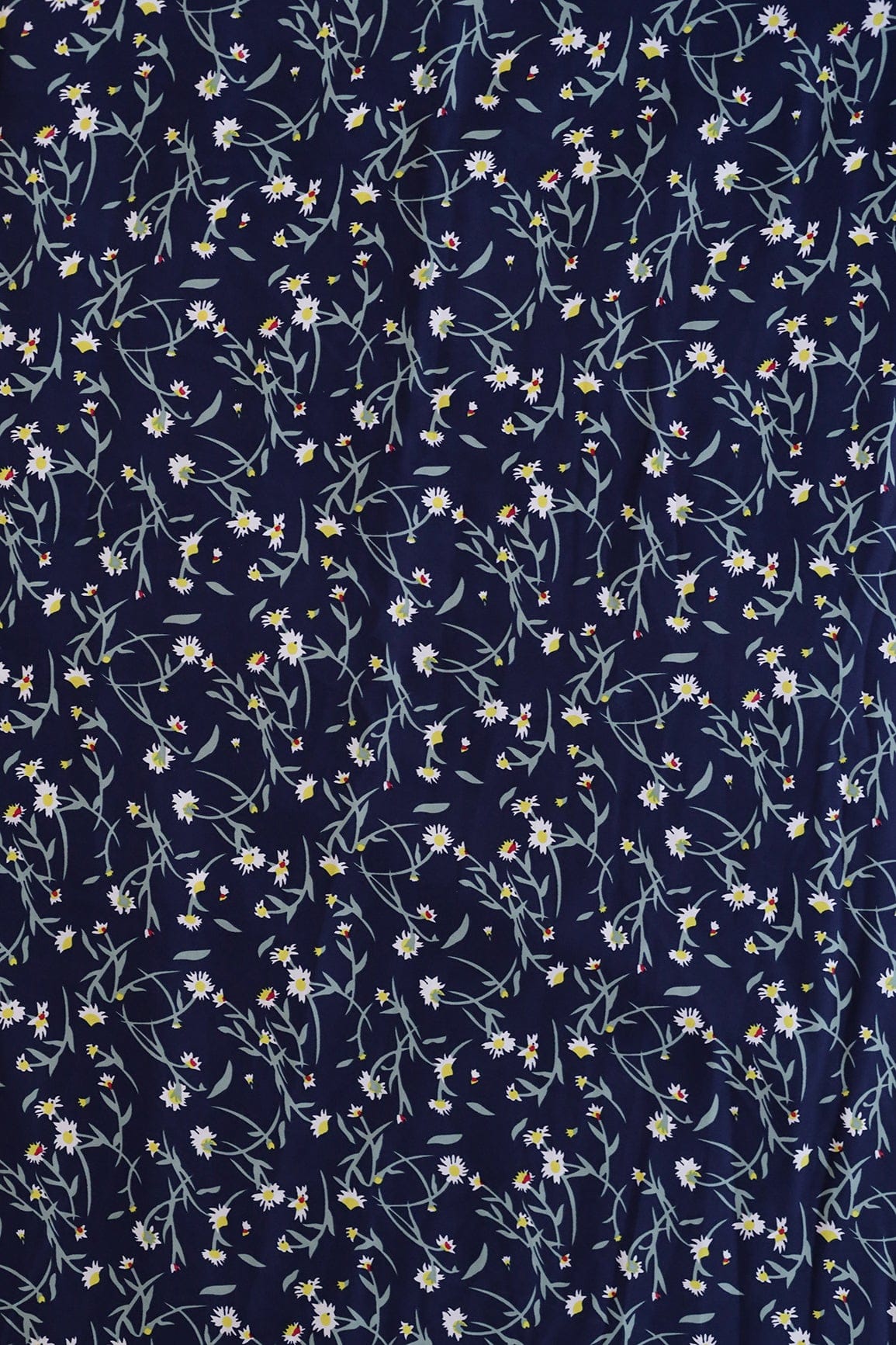AIzaSyBcstauz-XMPRhEY21AUzeo032pxrXB5Ug - Big Width "56" Small White Floral Digital Print On Navy Blue Crepe Satin Fabric