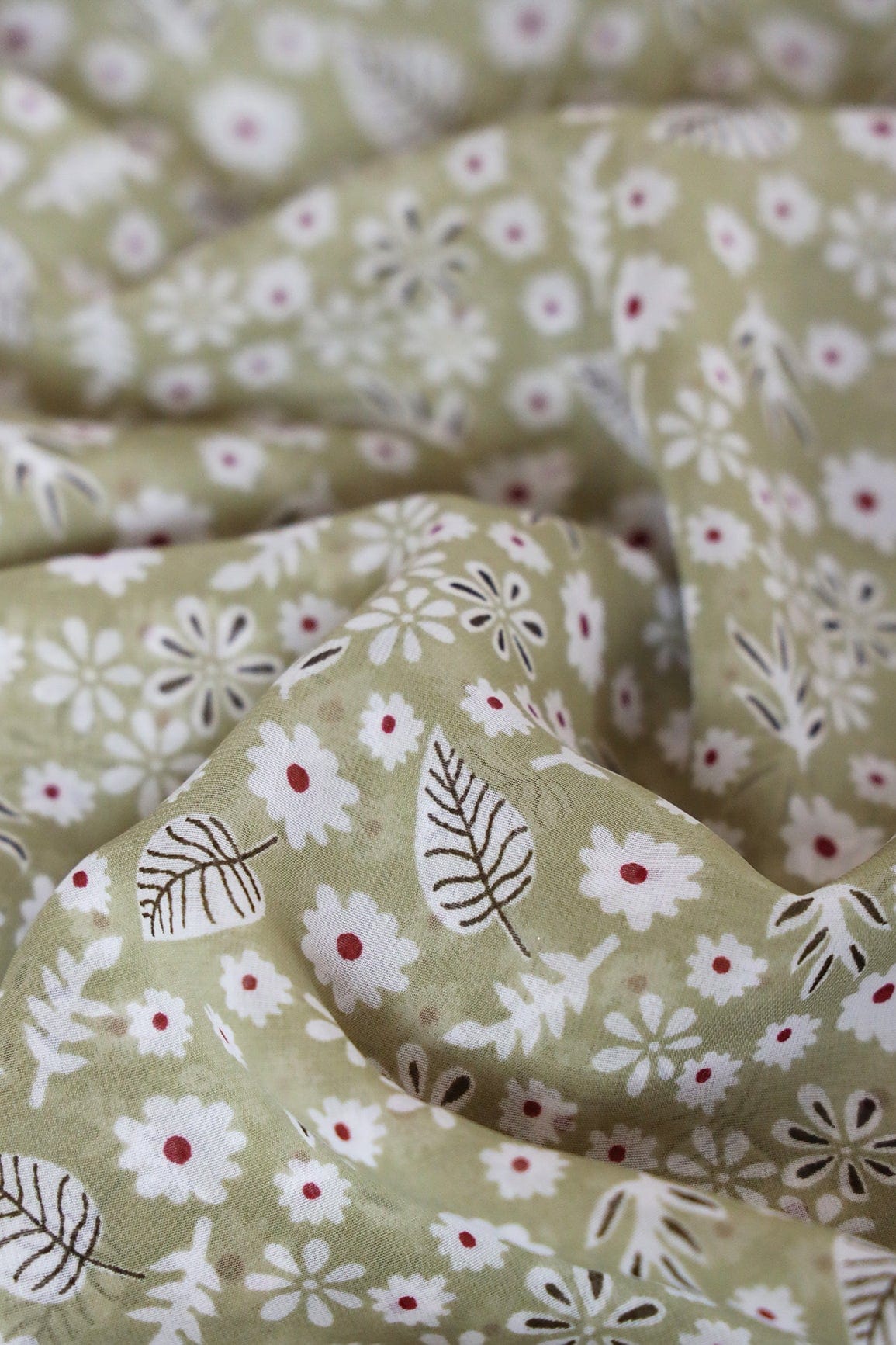 AIzaSyBcstauz-XMPRhEY21AUzeo032pxrXB5Ug - Big Width "56" White Small Floral Digital Print On Light Olive Georgette Fabric