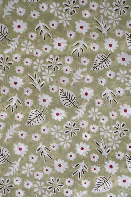 AIzaSyBcstauz-XMPRhEY21AUzeo032pxrXB5Ug - Big Width "56" White Small Floral Digital Print On Light Olive Georgette Fabric