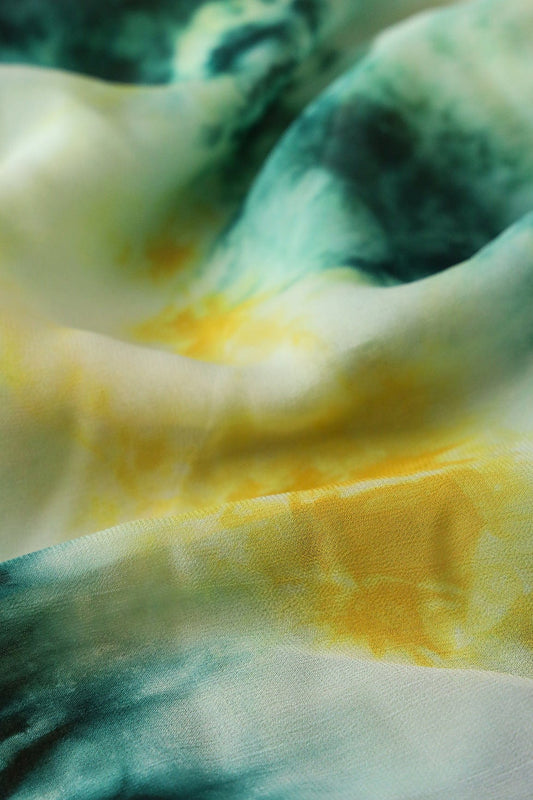 AIzaSyBcstauz-XMPRhEY21AUzeo032pxrXB5Ug - Green And Yellow Tie & Dye Shibori Print On Viscose Georgette Fabric