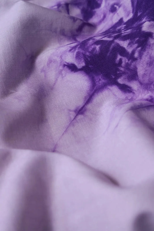 Purple And Off White Tie & Dye Shibori Print On Pure Cotton Fabric