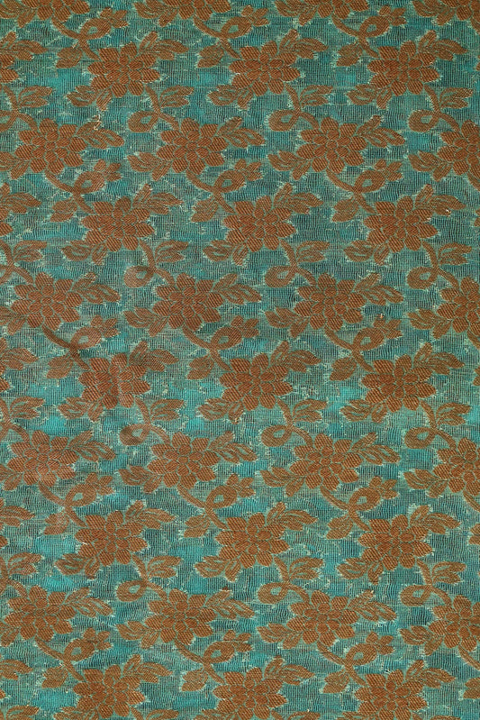 Rama Floral Pure Net Gold Zari Banarasi Jacquard Fabric