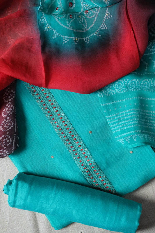 Rama Semi Stitched Pure Organza Suit Set (3 piece)