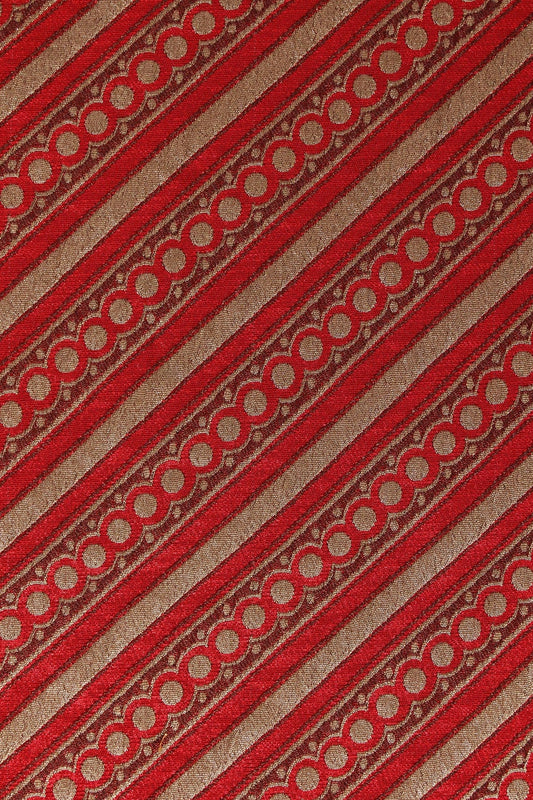Red And Beige Stripes Silk Satin Jute Banarasi Jacquard Fabric