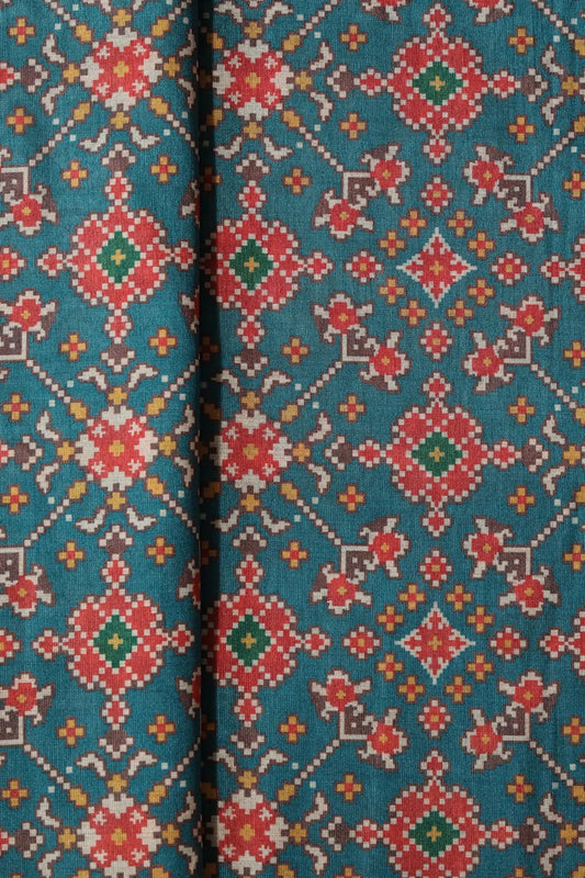 Red And Rama Patola Pattern Digital Print On Mulberry Silk Fabric