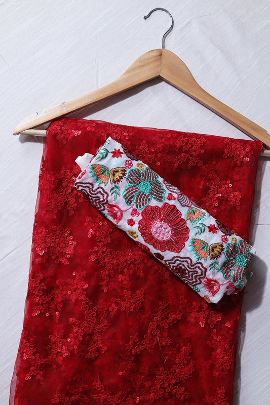 Red And White Saree set (2 Piece)