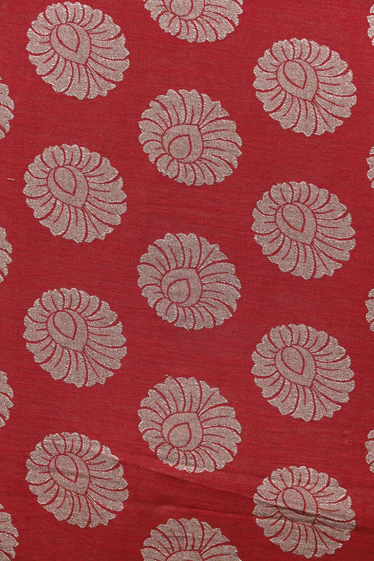 Red Ethnic Butta Pure Taspa Zari Banarasi Jacquard Fabric