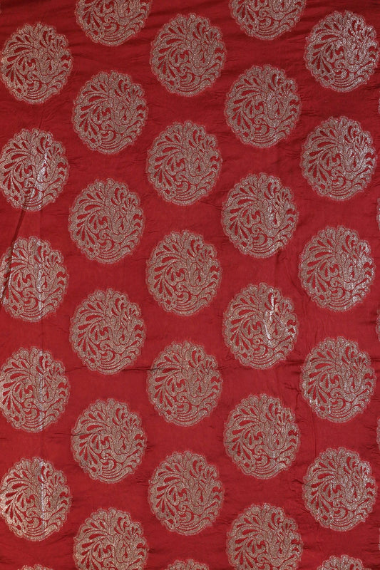 Red Ethnic Butta Silk Gold Zari Banarasi Jacquard Fabric