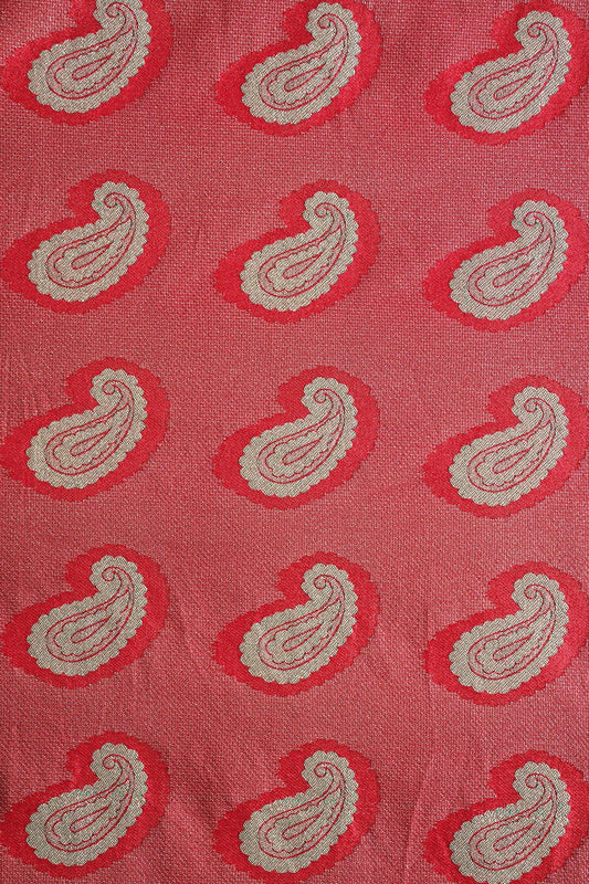 Red Paisley Jute Banarasi Gold Zari Jacquard Fabric