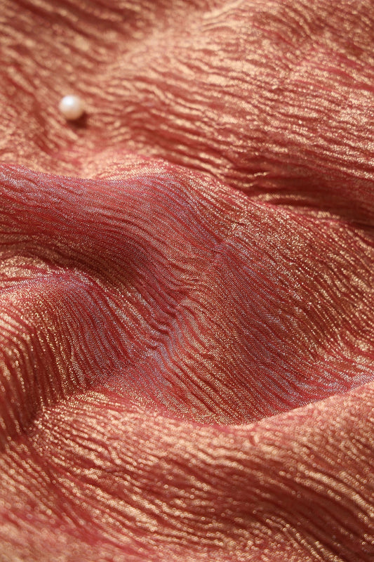 Rust Banarasi Zari Crush Tissue Fabric (Width 45)