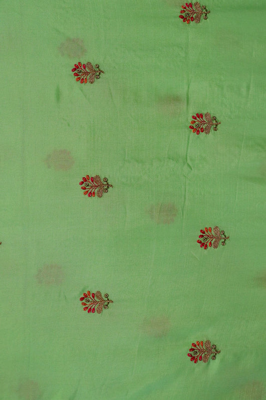 Sequins and Zari Work with Floral Embroidery On Pista Uppada Silk Fabric