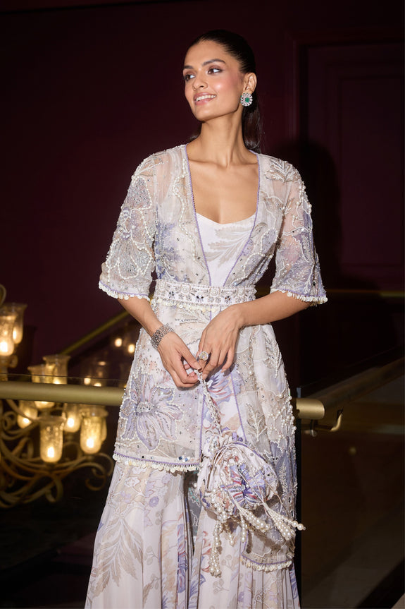 "Designer Sharara Set with Jacket & Belt – Party & Wedding Wear | Eva The Label"