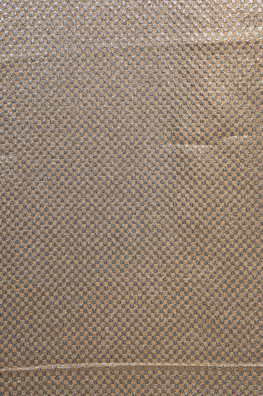 Silver And Beige Zari Matty Checks Textured Banarasi Jacquard Fabric