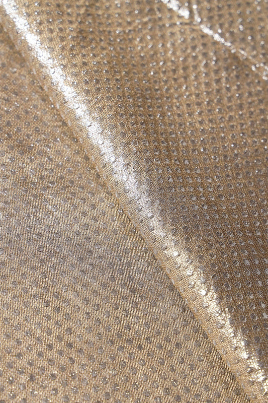 Silver And Beige Zari Matty Polka Textured Banarasi Jacquard Fabric
