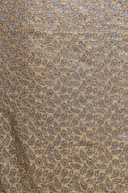 Silver And Beige Zari Matty Small Paisley Banarasi Jacquard Fabric