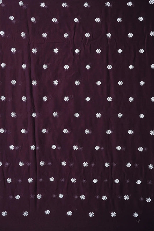 Silver Beads With Sequins Small Floral Handwork Embroidery On Wine Viscose Georgette Fabric