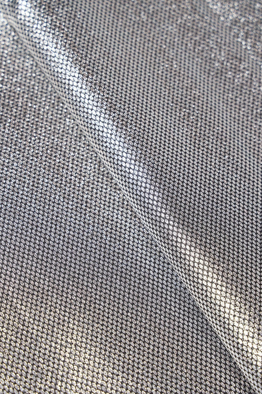 Silver Black Zari Matty Textured Banarasi Jacquard Fabric