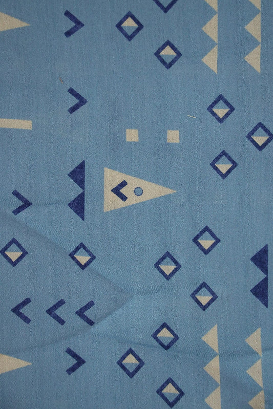 Sky Blue Geometric Digital Print on Tussar Satin Fabric