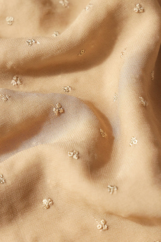 Small Motif Sequins Embroidery On Beige Viscose Georgette Fabric