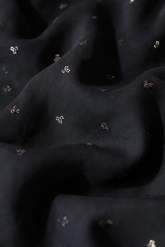 Small Motif Sequins Embroidery On Black Viscose Georgette Fabric