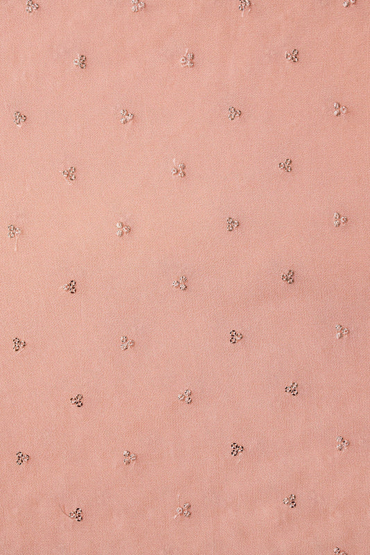 Small Motif Sequins Embroidery On Peach Viscose Georgette Fabric