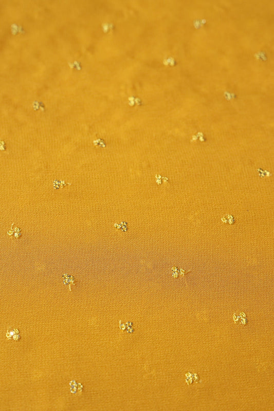 Small Motif Sequins Embroidery On Yellow Viscose Georgette Fabric