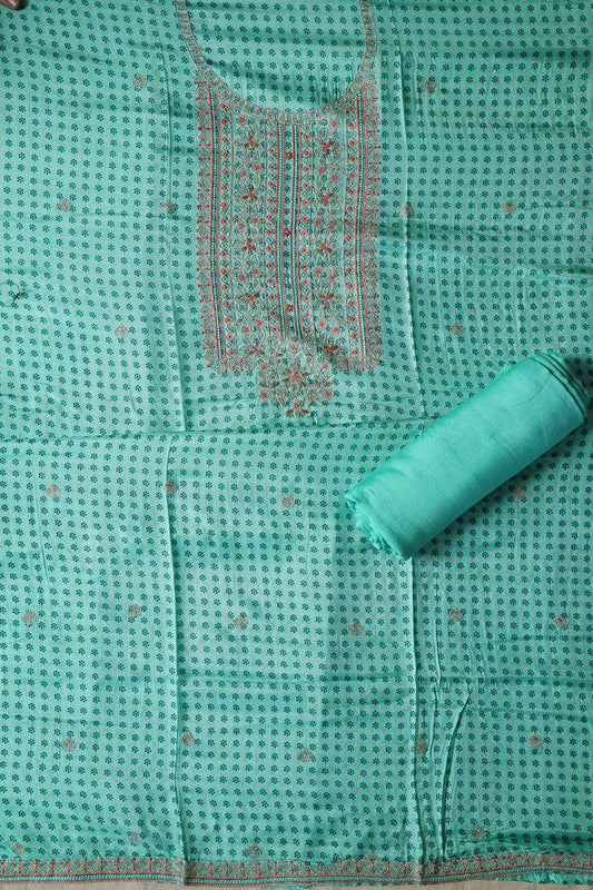 Teal Semi Stitched Pure Dola Silk Suit Set (3 piece)