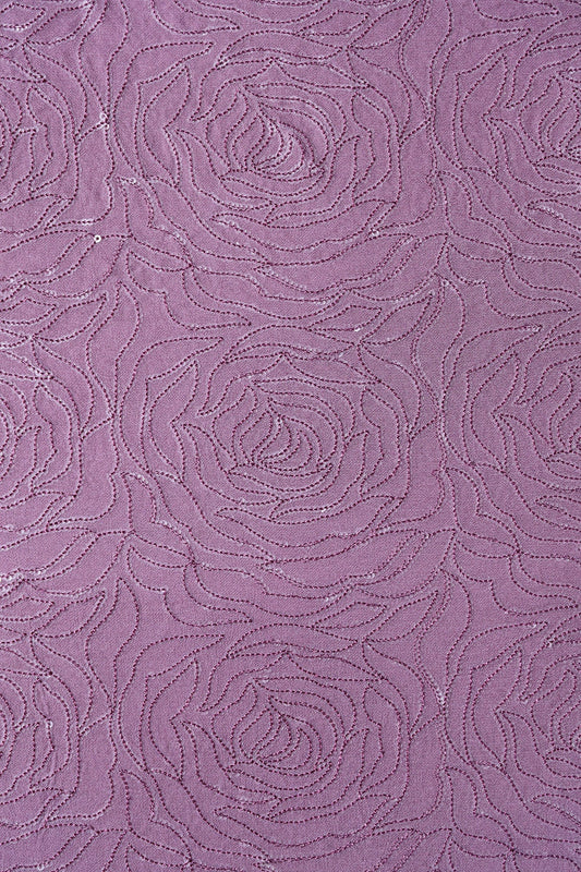 Water Sequins Floral Heavy Embroidery On Viola Purple Viscose Georgette Fabric