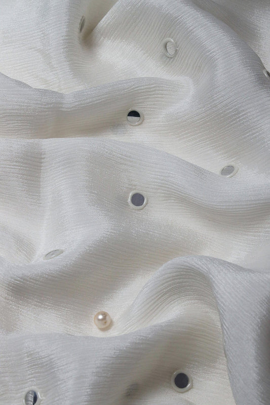 White And Baby Pink Unstitched Lehenga Set Fabric (3 Piece)