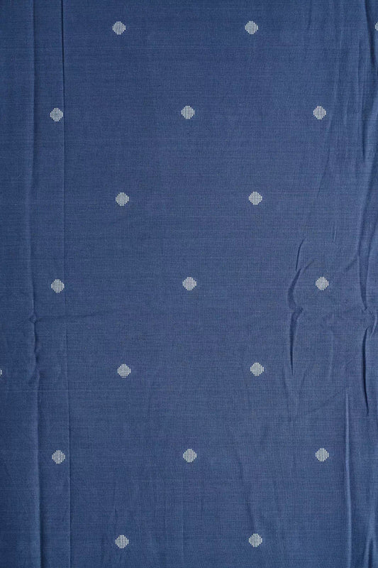 White And Blue Small Booti Pattern Handwoven Organic Cotton Fabric