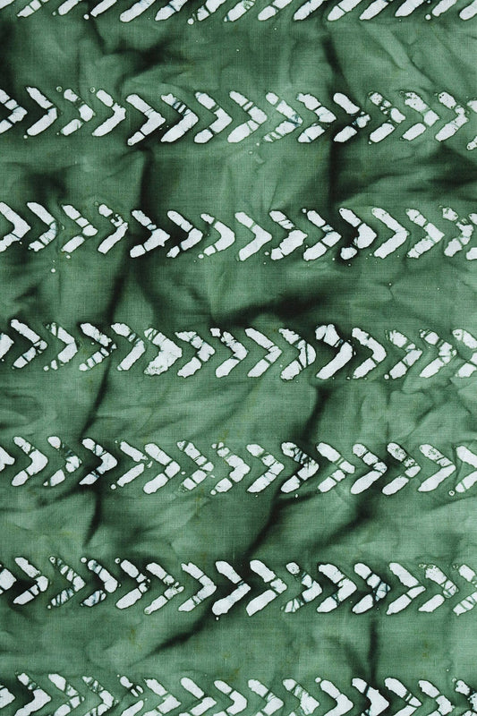 White And Green Geometric Pattern Batik Handblock Organic Cotton Fabric