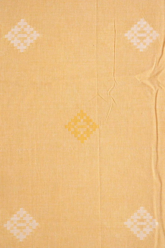 White And Mellow Yellow Small Booti Pattern Handwoven Organic Cotton Fabric