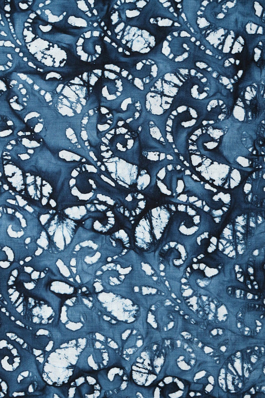 White And Navy Blue Paisley Pattern Batik Handblock Organic Cotton Fabric