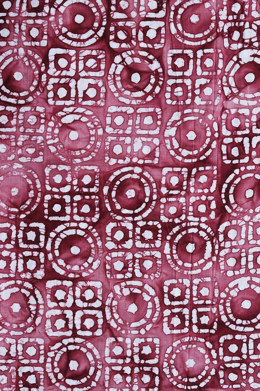 White And Rouge Pink Geometric Pattern Batik Handblock Organic Cotton Fabric