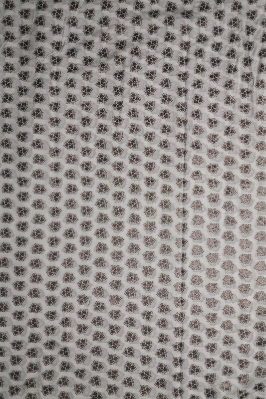 White Floral Booti Pure Crepe Taspa Dyeable Banarasi Silk Jacquard Fabric